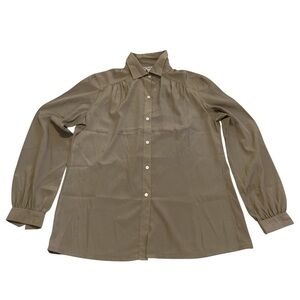 VINTAGE Rouie Blouse Size 10 Sueded Polyester Tunic Shirt Taupe 80s